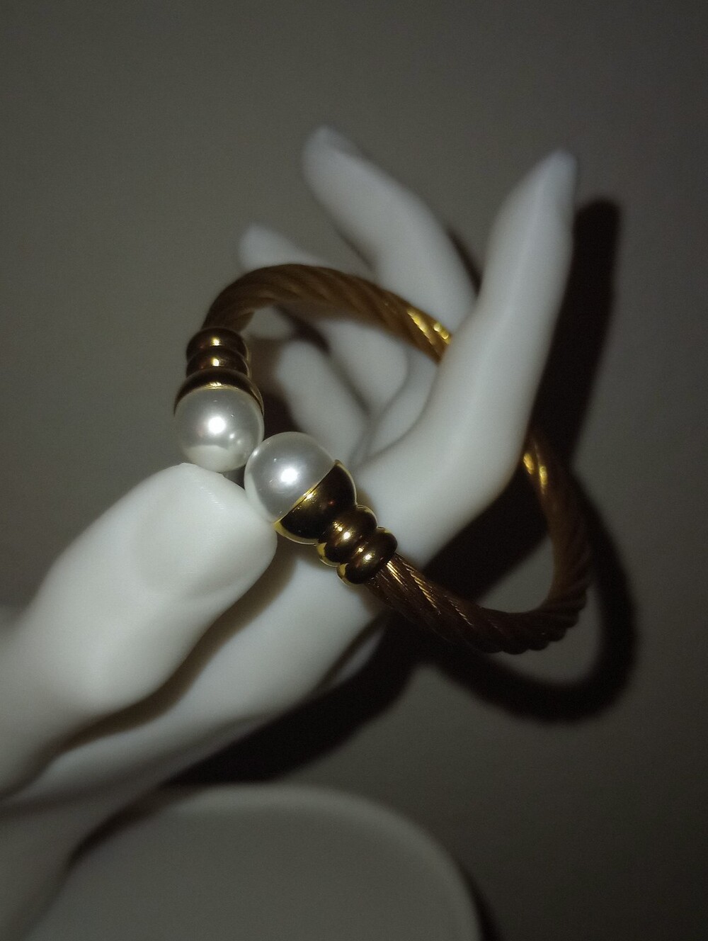 Gold-Tone Pearl Accent Cable Bangle Bracelet